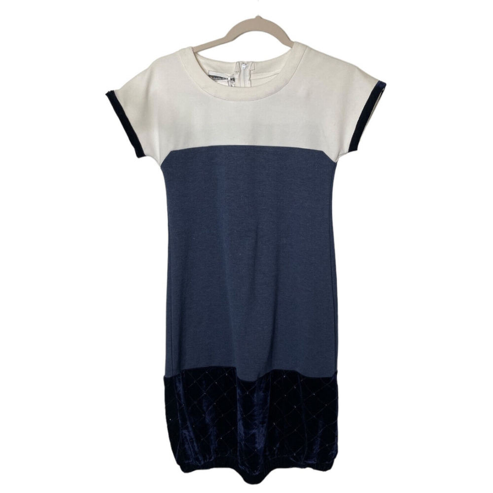 Roberta Di Roma Girls Blue‎ Velvet Dress Colorblock Rhinestones Bubble Hem Party